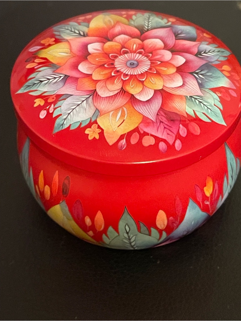 Painted Floral Red Decorative Trinket Box